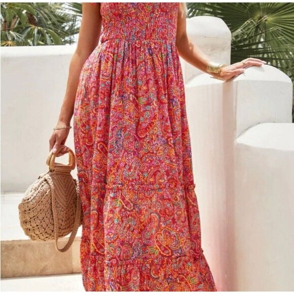 Vici Collection Colorful Paisley Print Smocked Maxi Dress Sz XL - Picture 1 of 13